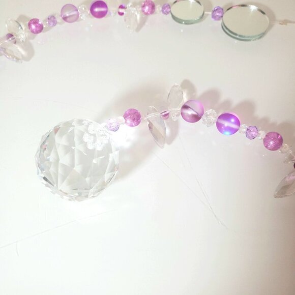 Suncatcher Mirrored with Mixed Glass Beads and 30mm Clear Crystal Prism 29.5" L - Picture 3 of 8